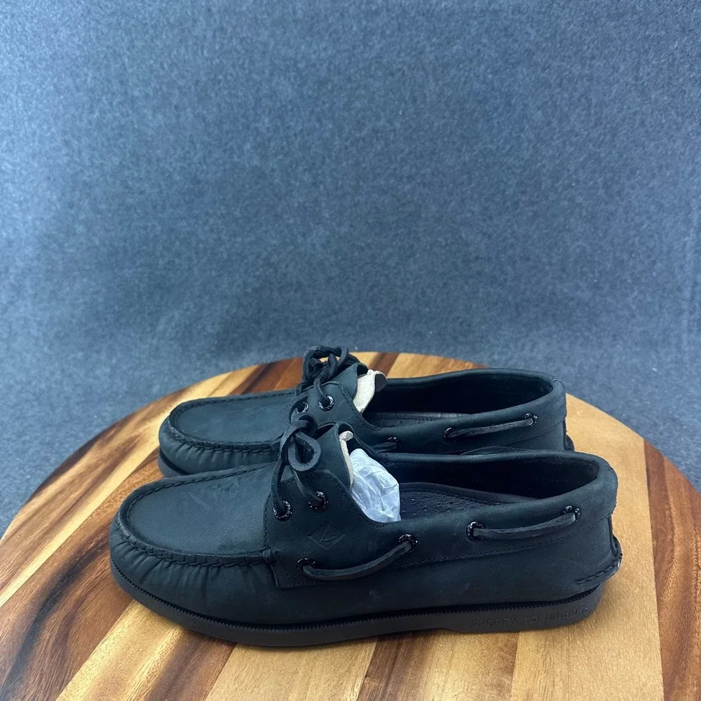 Sperry Top-Sider Shoes Mens Black A/O 2 Eye Leather Boat Derby Size 7.5